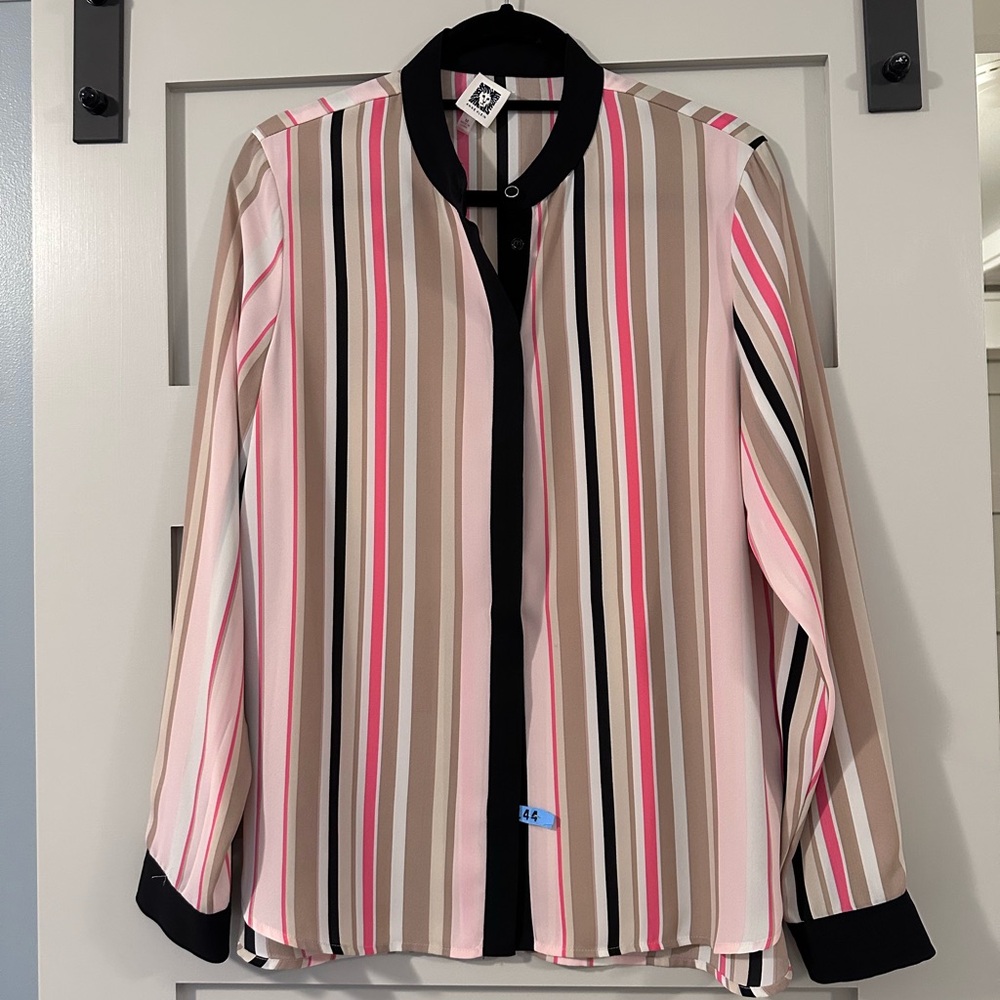 Anne Klein Multi-Colored Stripe Button Up Blouse - image 1